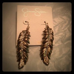 Jessica's Simpson studded gold feather earrings