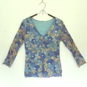 👚 Blue Floral V-Neck Top