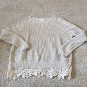 Cable knit boyfriend sweater with lace underlay