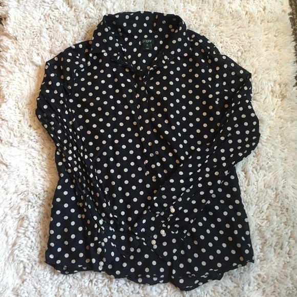 J.Crew cream and black polka dot dutton down