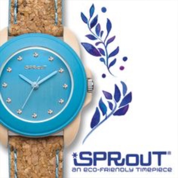 Sprout watch- blue face cork band. New in box