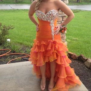 Fun orange and pink prom dress!