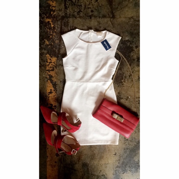 White Textured Cocktail Party Dress