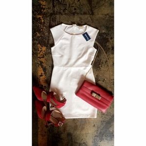 White Textured Cocktail Party Dress