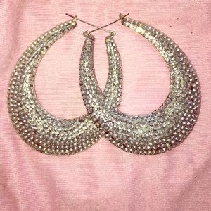 Large silver studded bling hoops✨