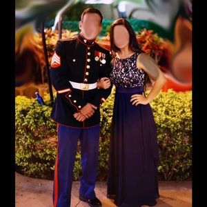 Beautiful navy blue lace/chiffon gown PETITE