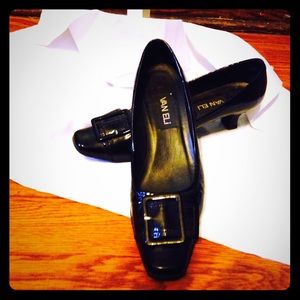 Black buckle kitten heels