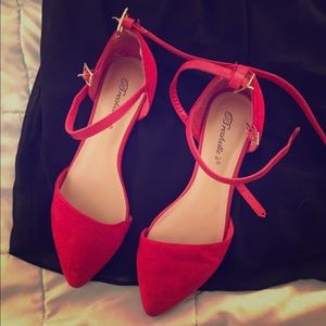 Red double strap pointed flats with gold trim 6.5