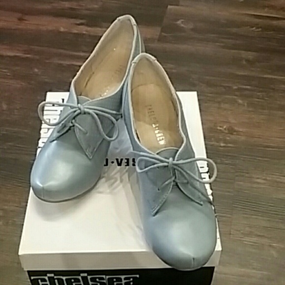 Powder blue lace up heel