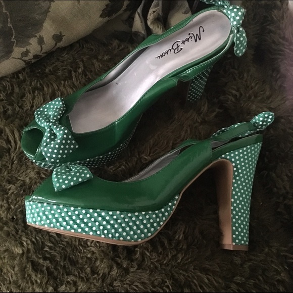 Miss Bisou Green Slingback Platform Heels