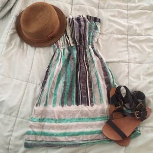 Striped teal strapless dress size S Billabong