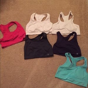 Champion sports bras. Light to medium support.