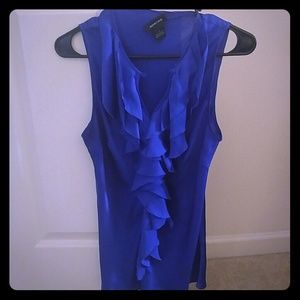 Sleeveless Blue Ruffle Shirt