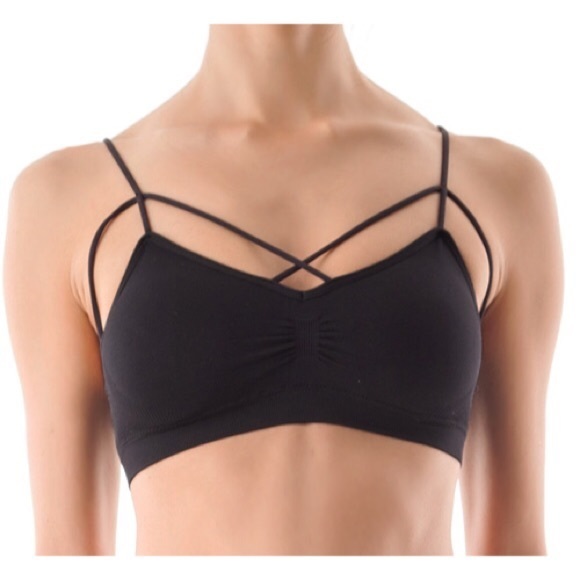Black Strappy Cage Front Bralette One Size - Picture 3 of 3
