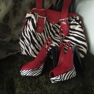 Steve Madden Bag with Matching Shoes Red Zebra