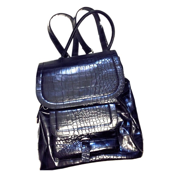 Nasty Gal Croc-Textured Backpack (Black)