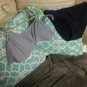 Navy Blue Striped Bikini Top