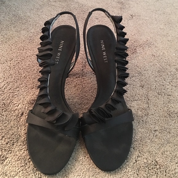 Black satin heels