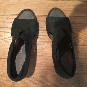 Tsubo wedge sandals, peep toe, leather upper