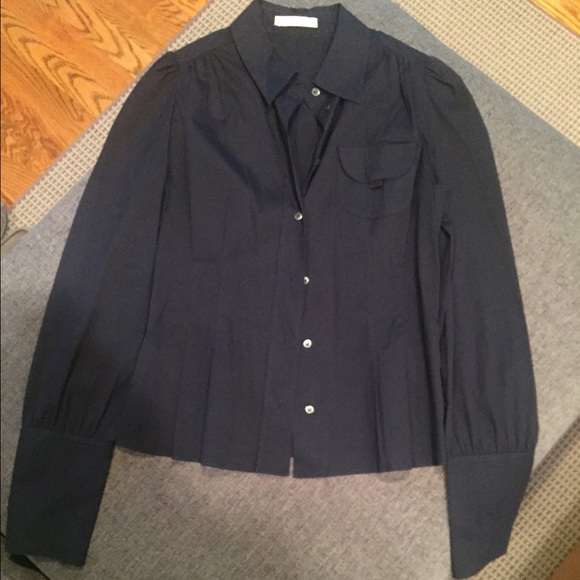 Navy Prada button down with  waist flare