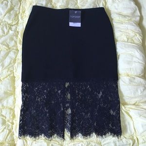 NWT Top Shop black elastic waste lace skirt