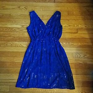 Express Blue Dress with Black Sequins