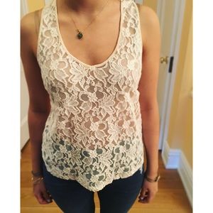 Off white lace and cotton strapless shirt