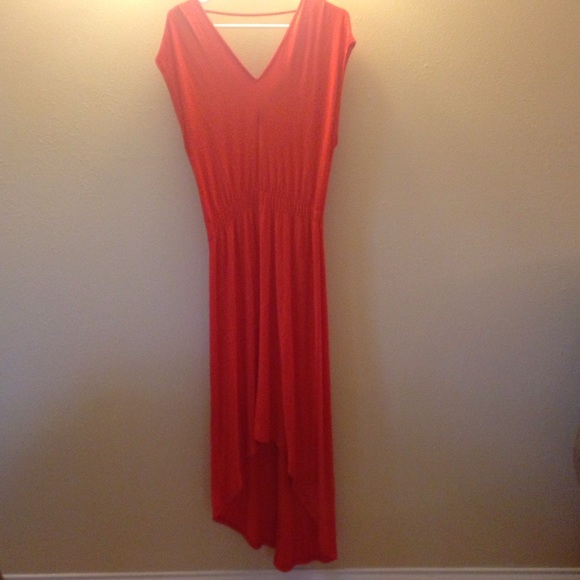 Orange high-low jersey cotton dress