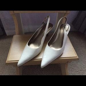 Nine West white patent sling backs