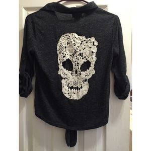 Lace skull long sleeve blouse
