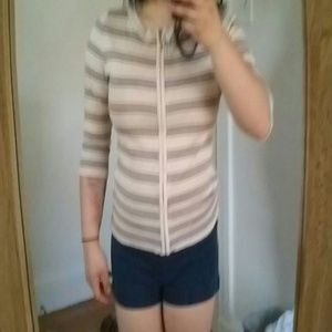 Zipper up 3/4 sleeve sweater