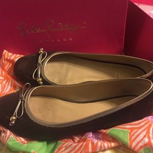 Lilly Pulitzer Brown and Gold Suede flats