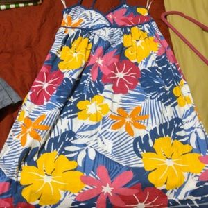 Hawaiian print sundress + green/white sundress