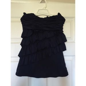 Dark blue Strapless flowing shirt