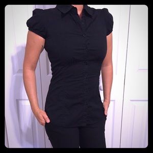 Black button up short sleeve dress shirt