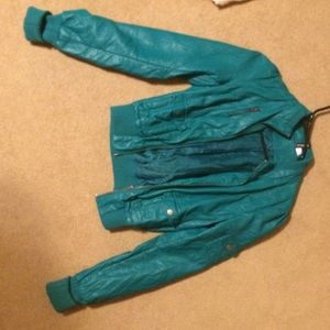 H&M teal divided leather jacket