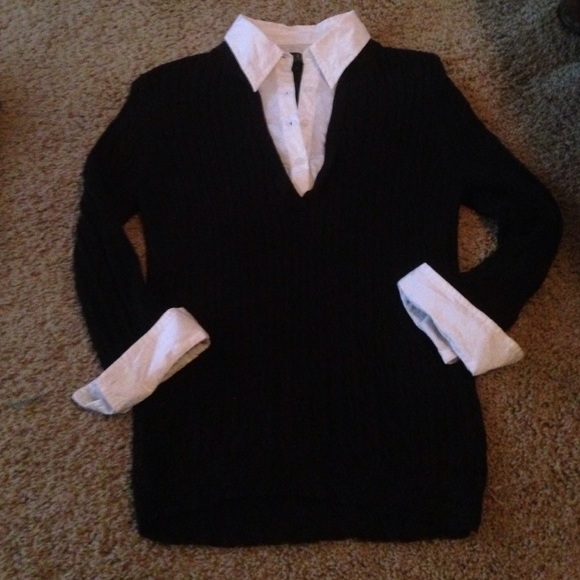 brown sweater with white collar