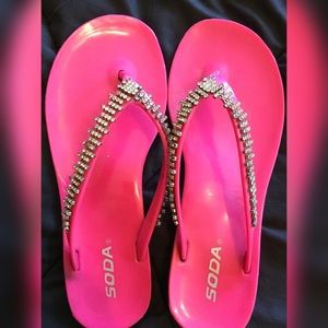 Pink soda glam flip flops
