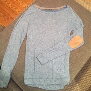 Comfy blue pullover with microsuede elbow patches