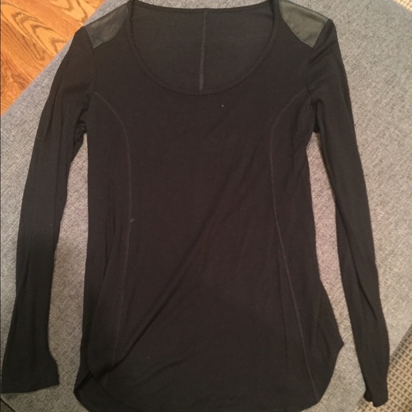 Black T-shirt with faux leather shoulder patches