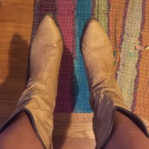 Tan short cowboy boots