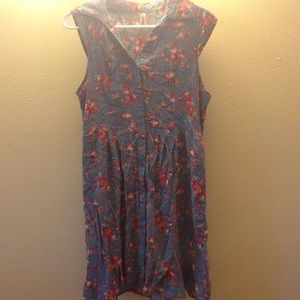 Blue floral patterns button up dress