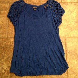 Blue top with crochet sleeves