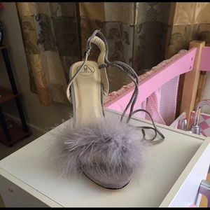Misguided Grey Feathered Sandal Heels