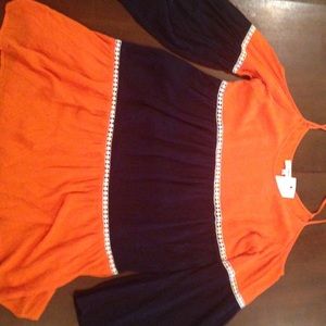 Orange and blue color block dress