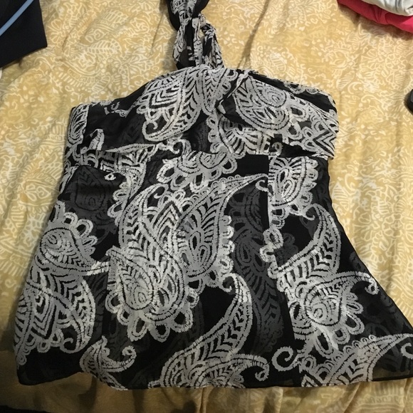 black and white ties around neck shirt