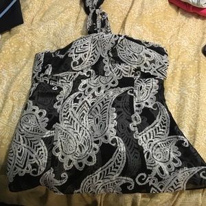 black and white ties around neck shirt