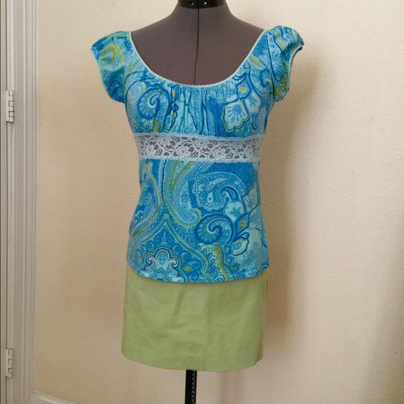Express Lime Skirt & Lace Panel Shirt