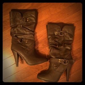 Brown high heel boots
