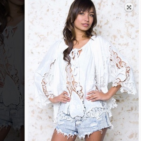 LAST ONE left! White lace drawstring top - Picture 2 of 4